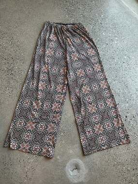 Zac & Rachel Medium Black Geometric Print Wide Leg Palazzo Pants Boho Resort